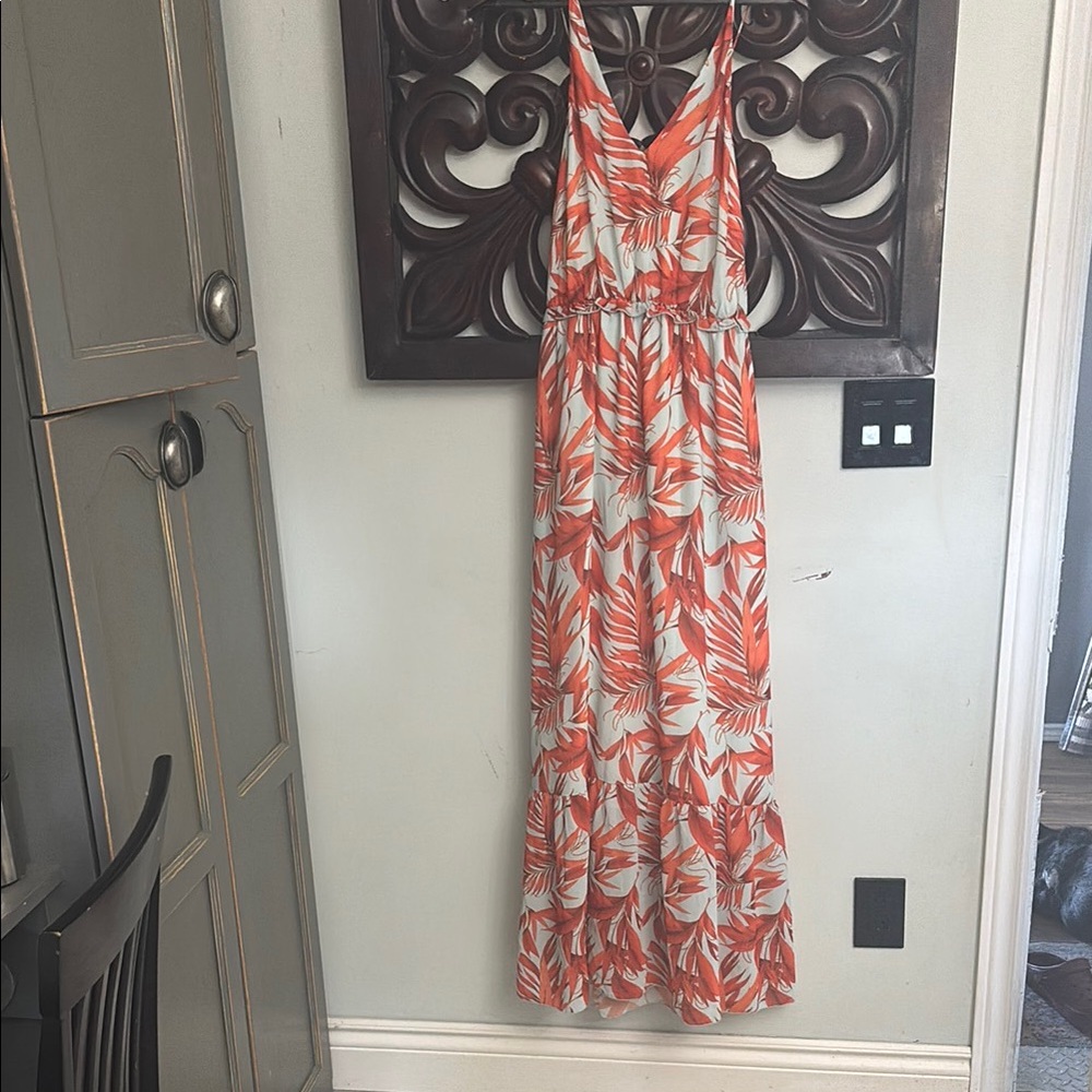 H &M Orange & Pale Green Palm Maxi Dress